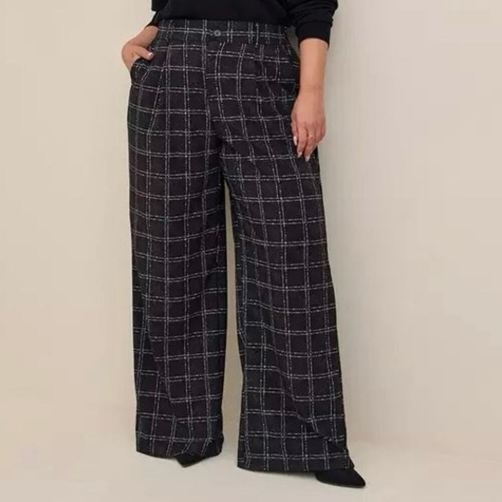 Studio by Torrid Plaid Wide Leg Pant 12 Large Women’s Black
